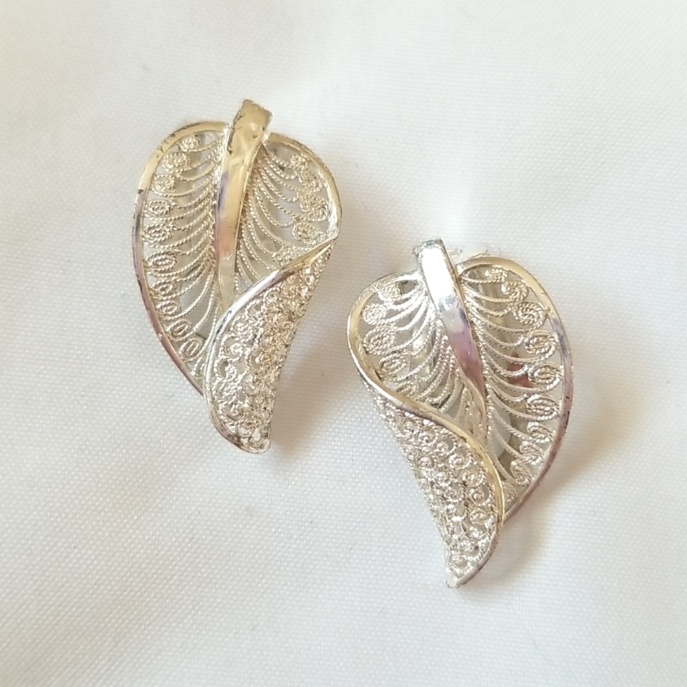 Vintage EB Sterling Germany Leaf Earrings